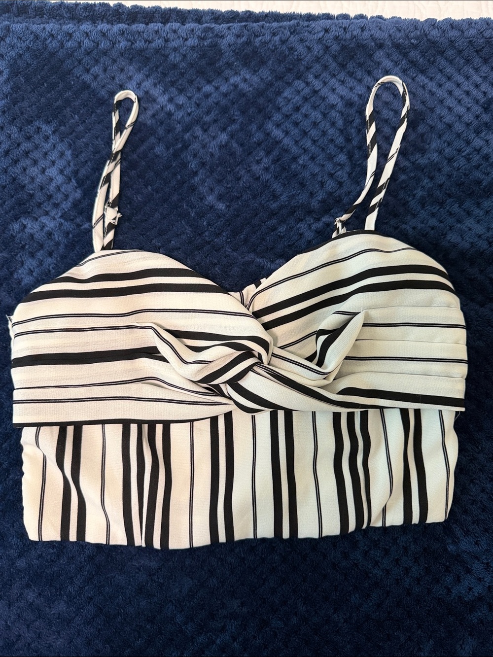 Black & White Striped Twist-Front Crop Top